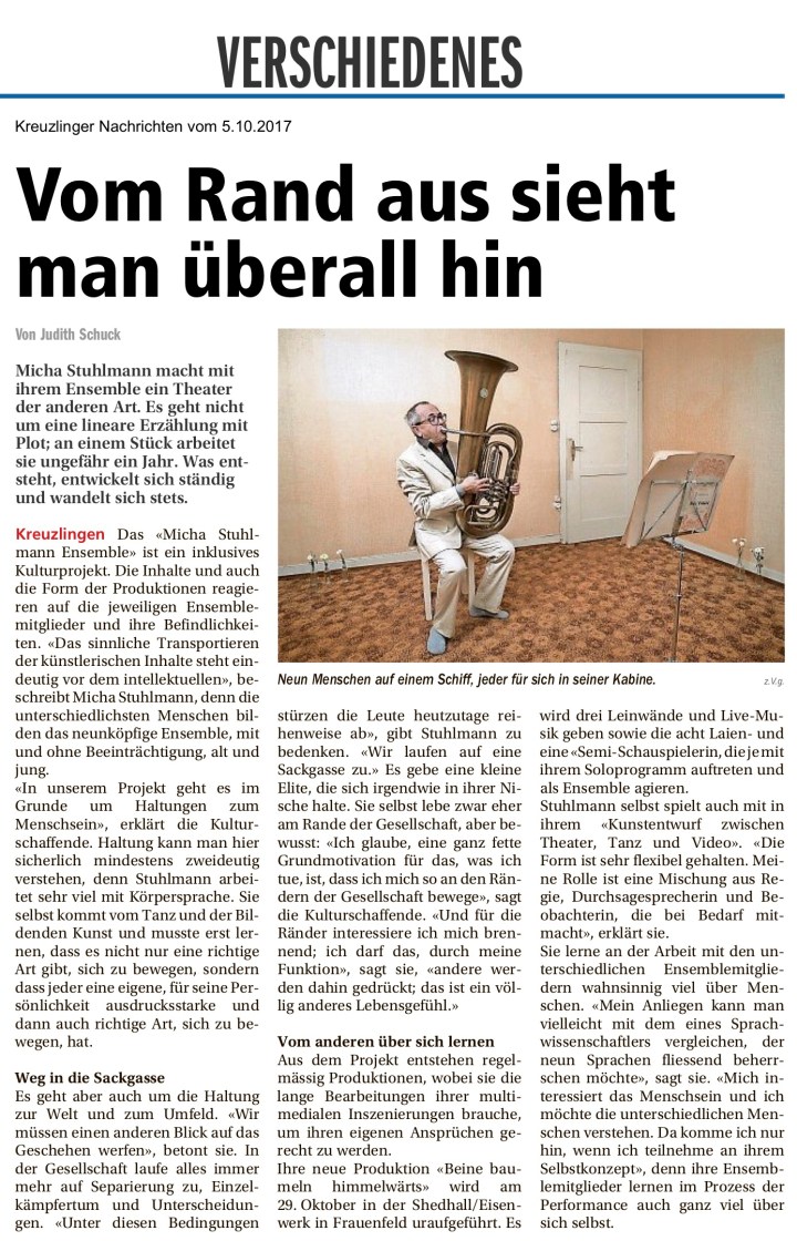 Kreuzlinger Nachrichten, 5.10.2017, Judith Schuck